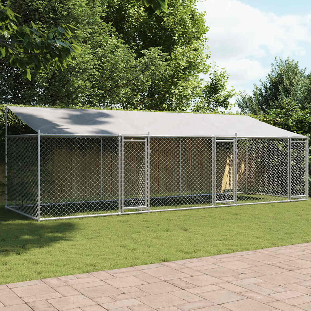 Hundezwinger mit Dach und Tür Grau 2x2x2 m Verzinkter Stahl