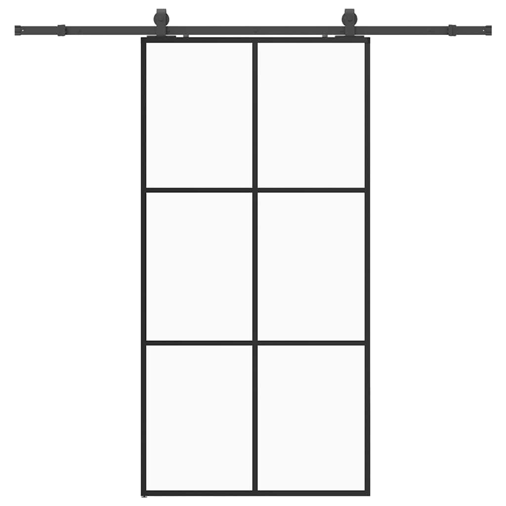 Schiebetür mit Beschlag Schwarz 76x205 cm ESG-Glas
