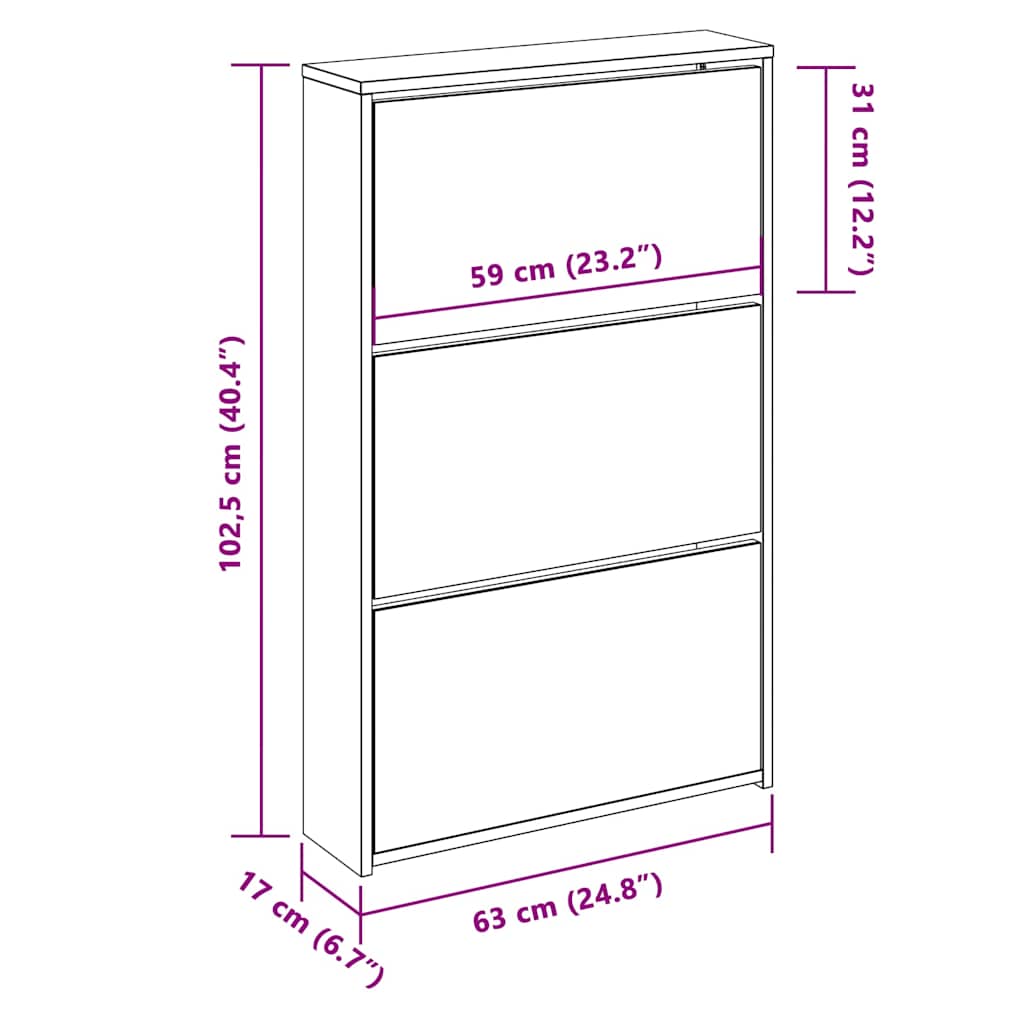 Schuhschrank mit 2 Fächern Spiegel Eiche-Optik 63x17x67 cm