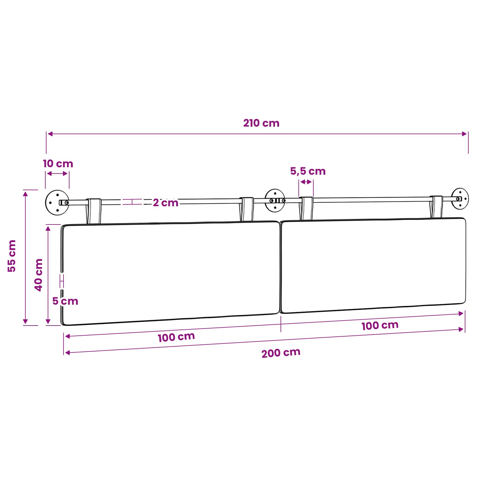 Hängendes Kopfteil Mit LED Licht Hellgrau Cordstoff
