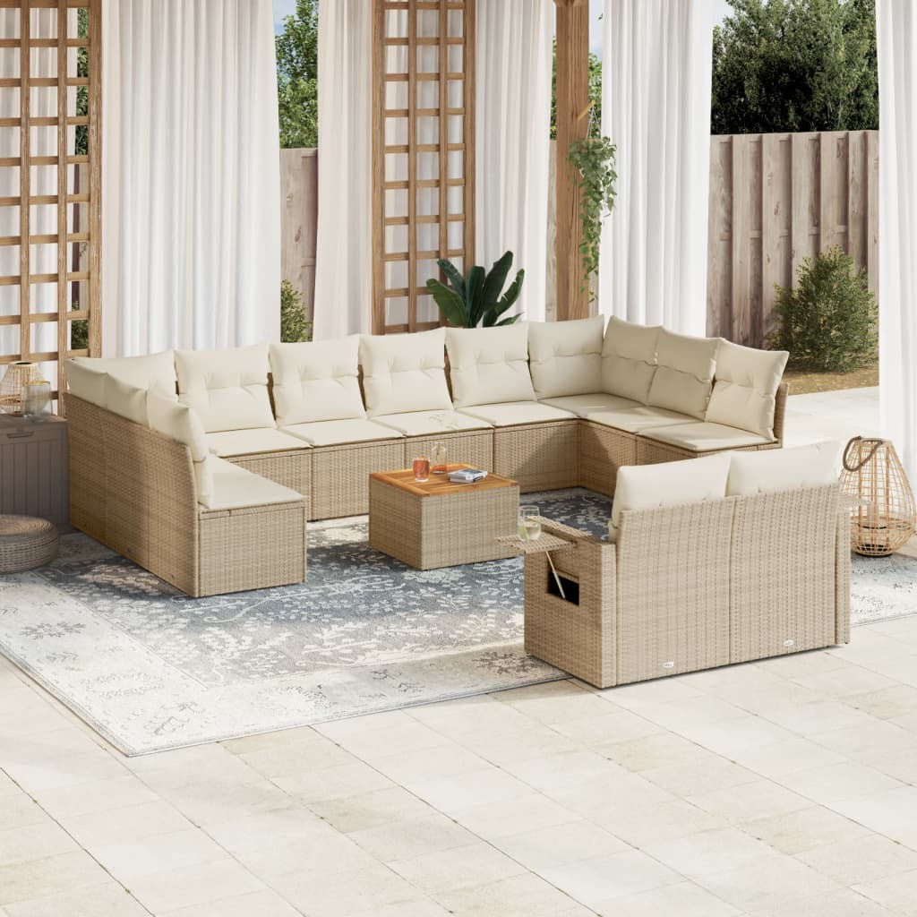 13-tlg. Garten-Sofagarnitur mit Kissen Schwarz Poly Rattan