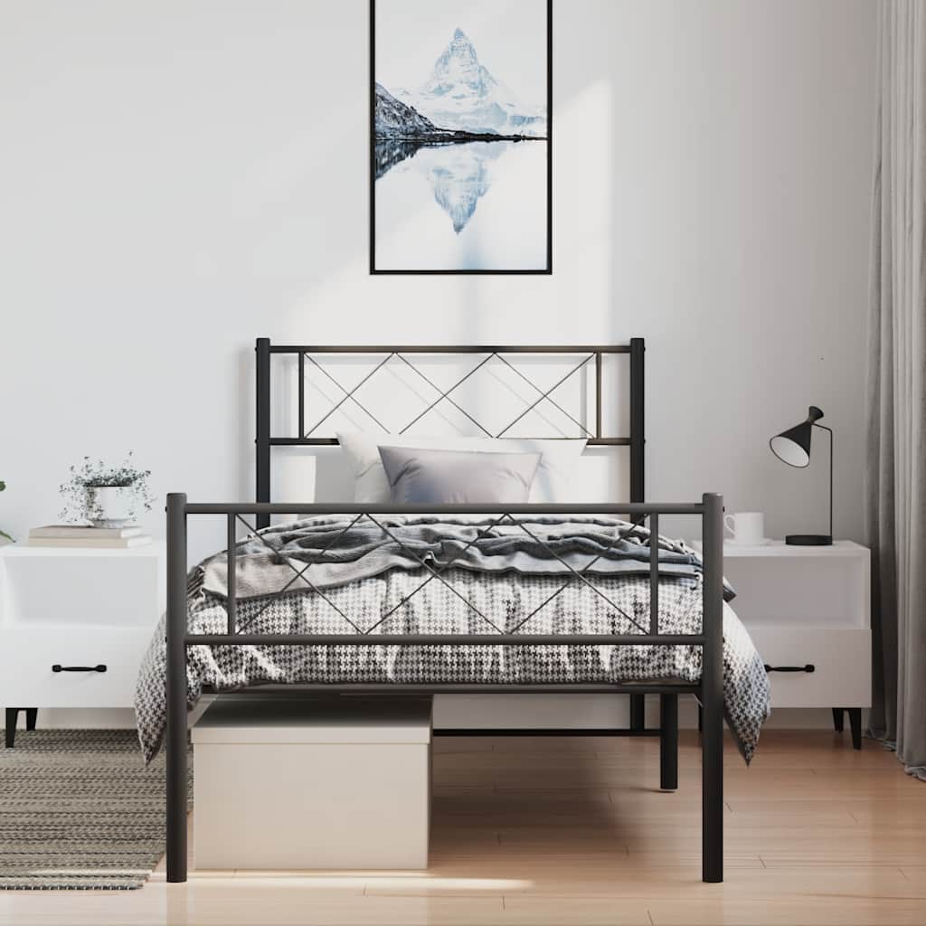 Bettgestell mit Kopfteil Metall Schwarz 100x190 cm