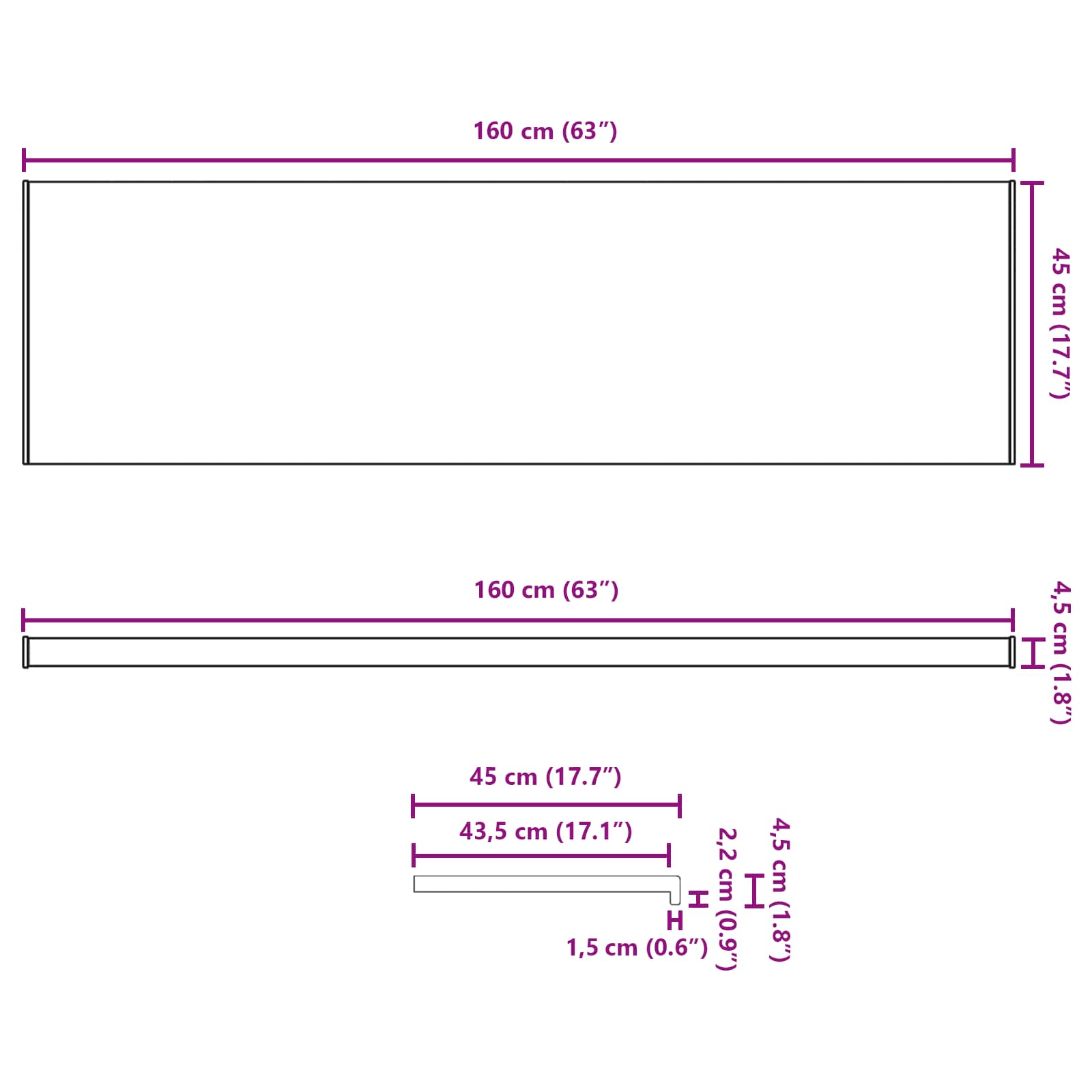 Fensterbank Weiß 60 x 10 x 4,5 cm PVC