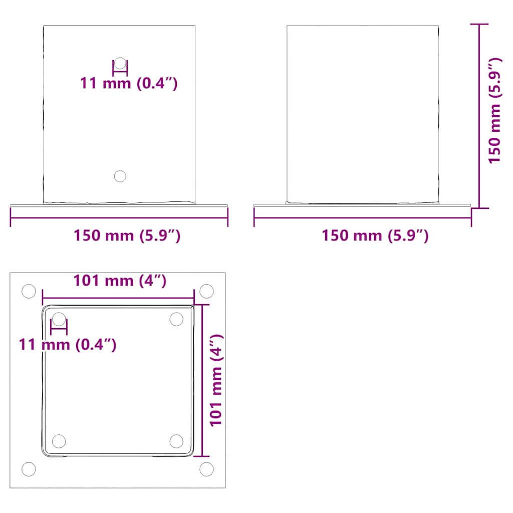 Pfostenträger Quadratisch 4Stk. Silber 46x46mm Verzinkter Stahl