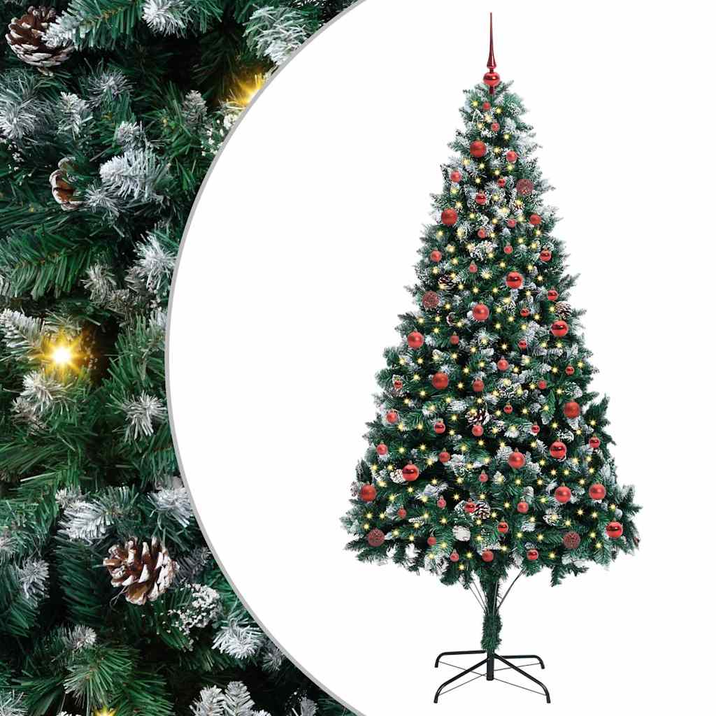 Künstlicher Weihnachtsbaum mit LEDs Kugeln Zapfen 150 cm