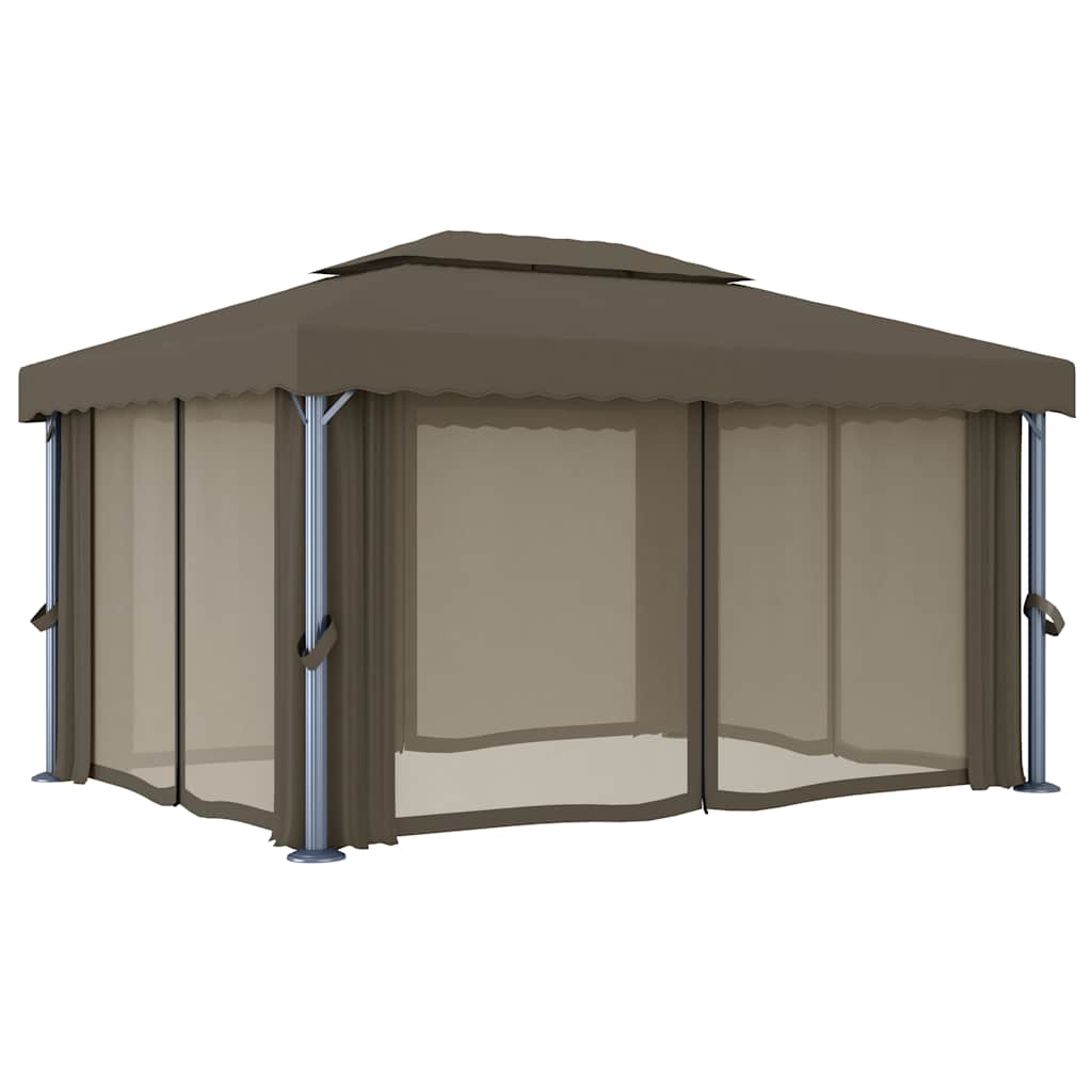 Pavillon mit Vorhängen & LED-Lichterkette 3x3 m Cremeweiß