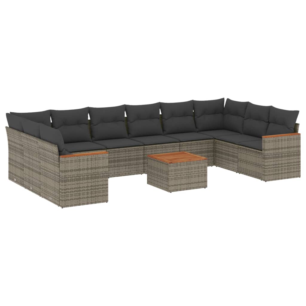 10-tlg. Garten-Sofagarnitur mit Kissen Schwarz Poly Rattan