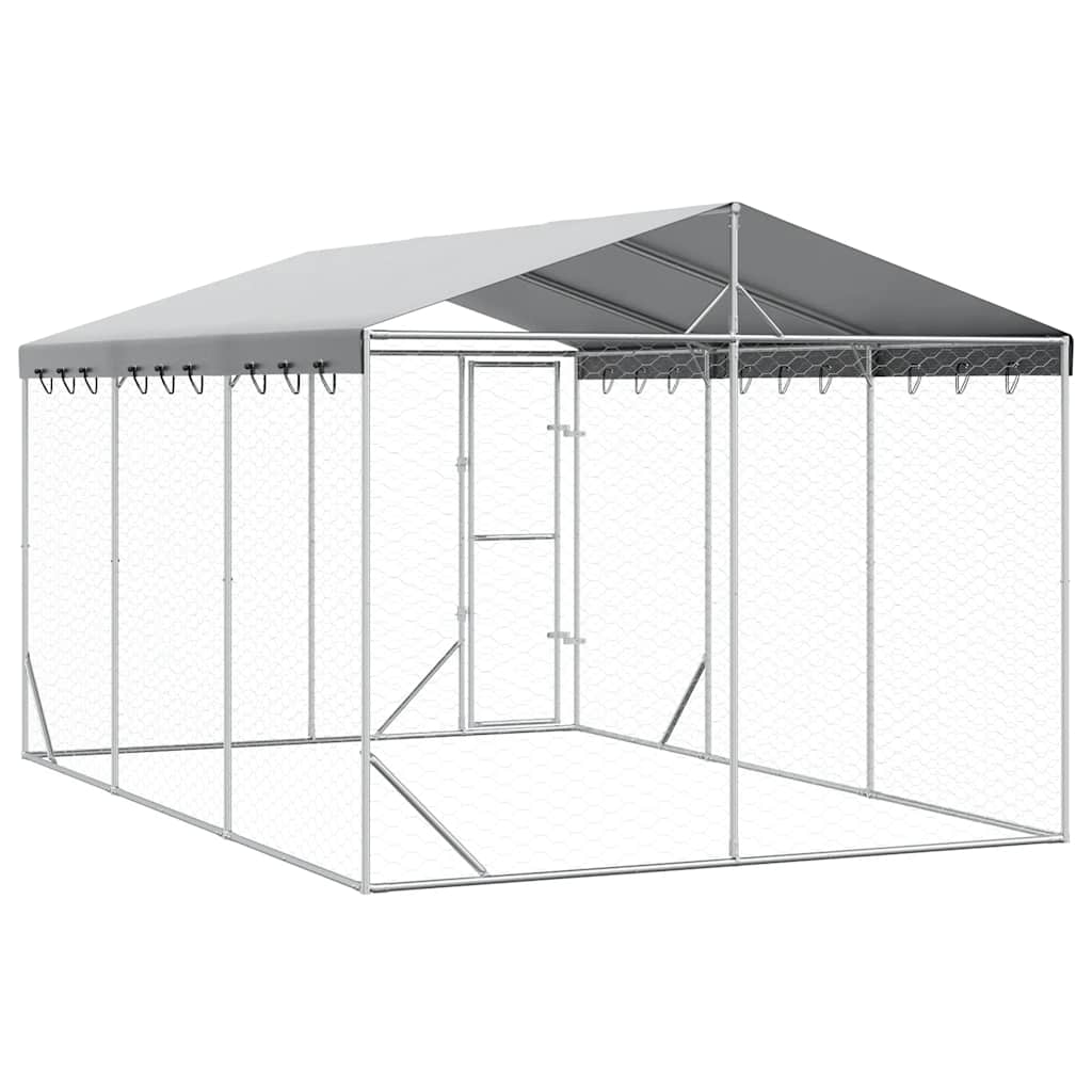 Outdoor-Hundezwinger mit Dach Silber 3x1,5x2,5m Stahl Verzinkt