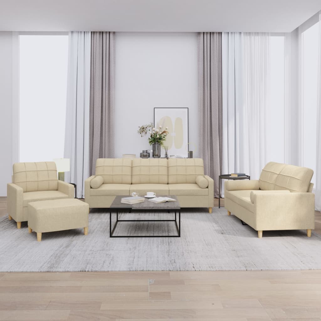 4-tlg. Sofagarnitur mit Kissen Braun Stoff