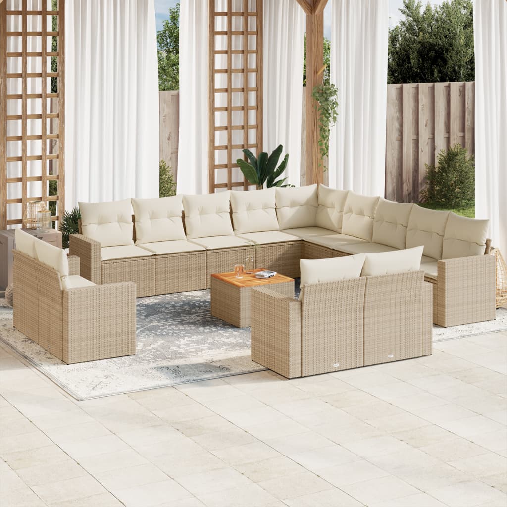 14-tlg. Garten-Sofagarnitur mit Kissen Schwarz Poly Rattan