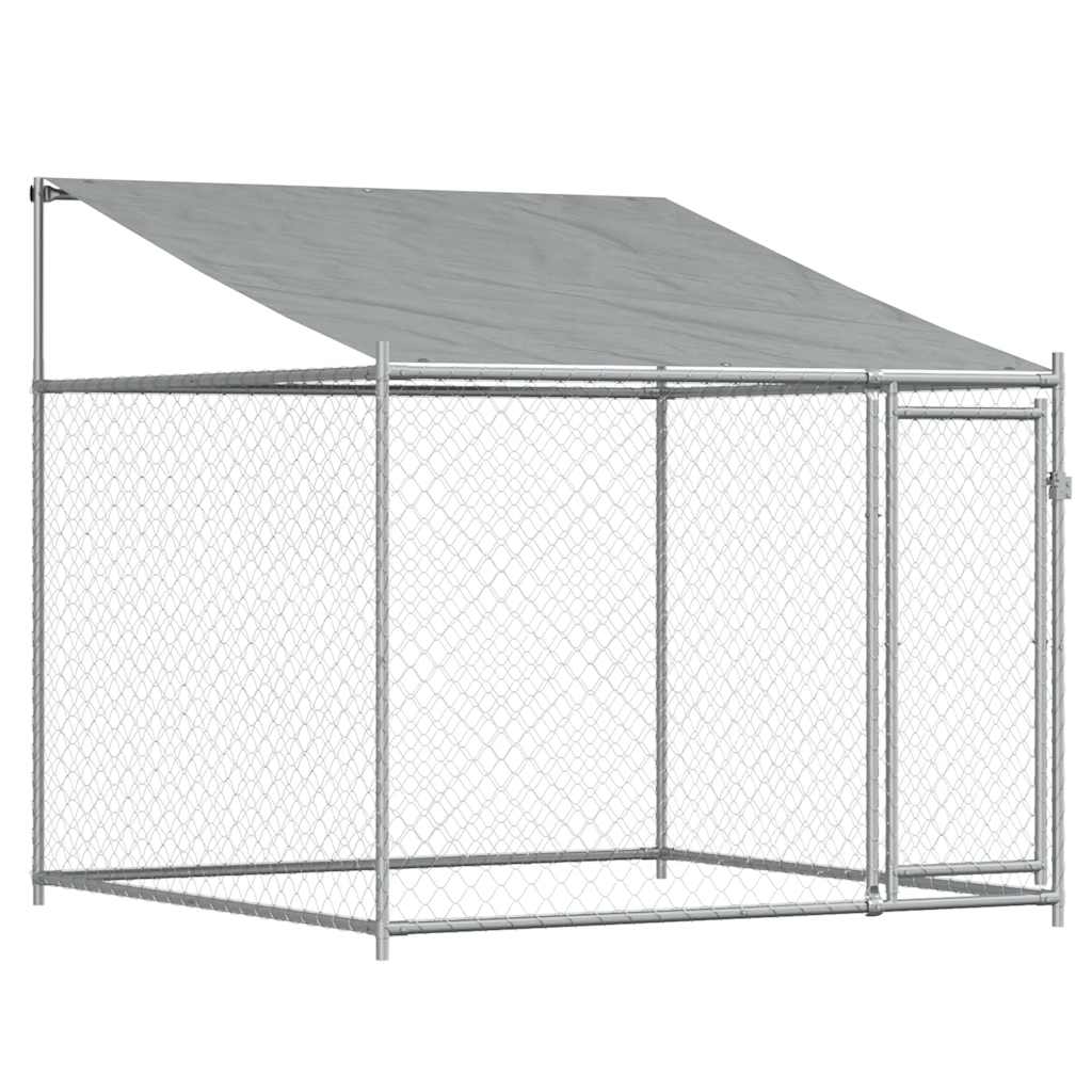 Hundezwinger mit Dach und Tür Grau 2x2x2 m Verzinkter Stahl