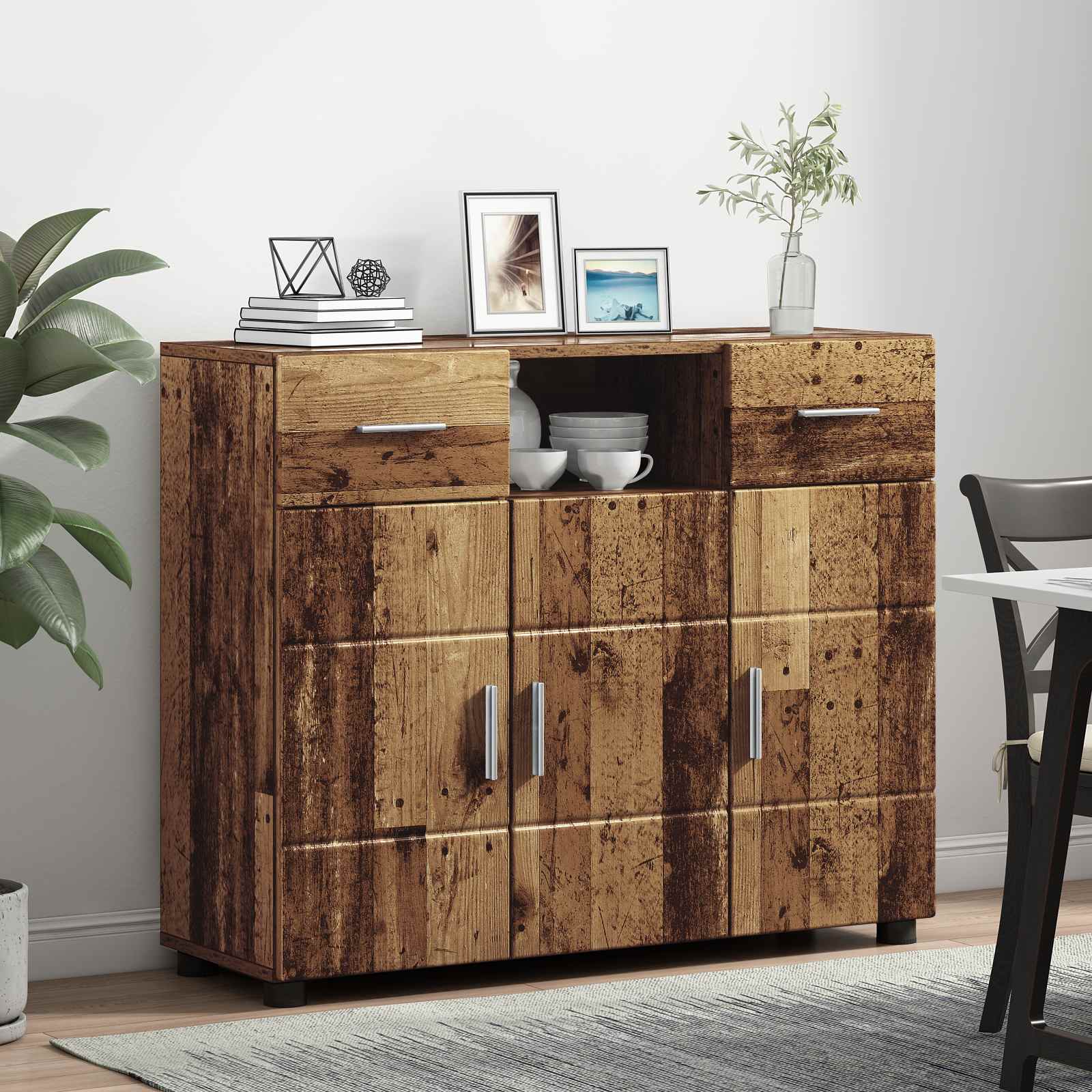 Highboard mit Regal FLORIN Weiß 60 x 35 x 182 cm Holzwerkstoff