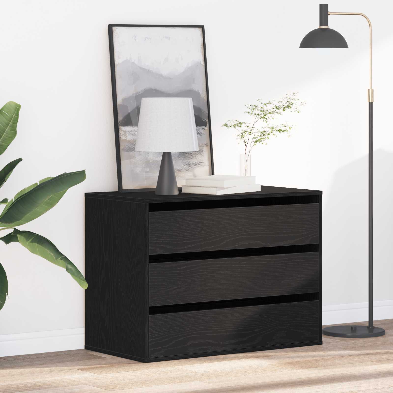 Schubladenschrank Schwarz Eichen-Optik 41 x 40 x 58 cm