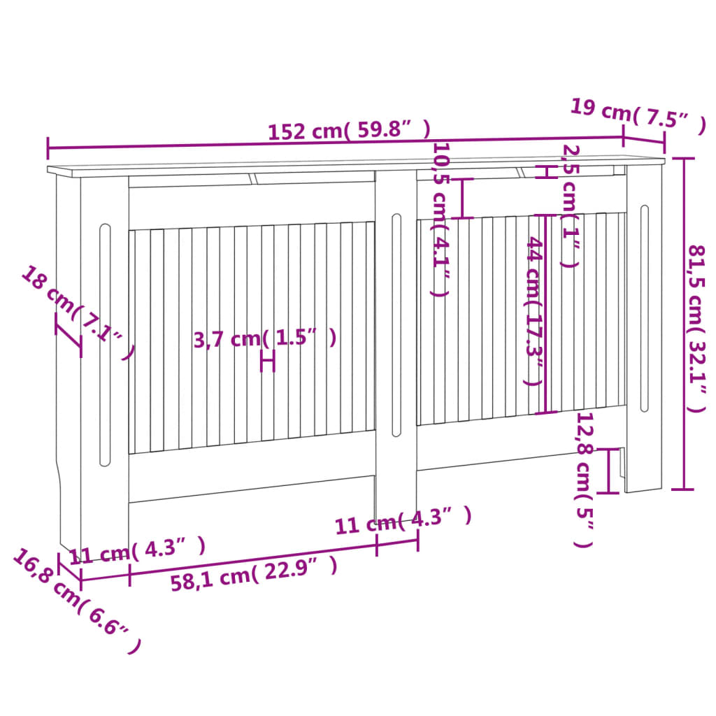 Holzwerkstoff Heizkörper-Abdeckung Heizkörperverkleidung 112 cm, weiß