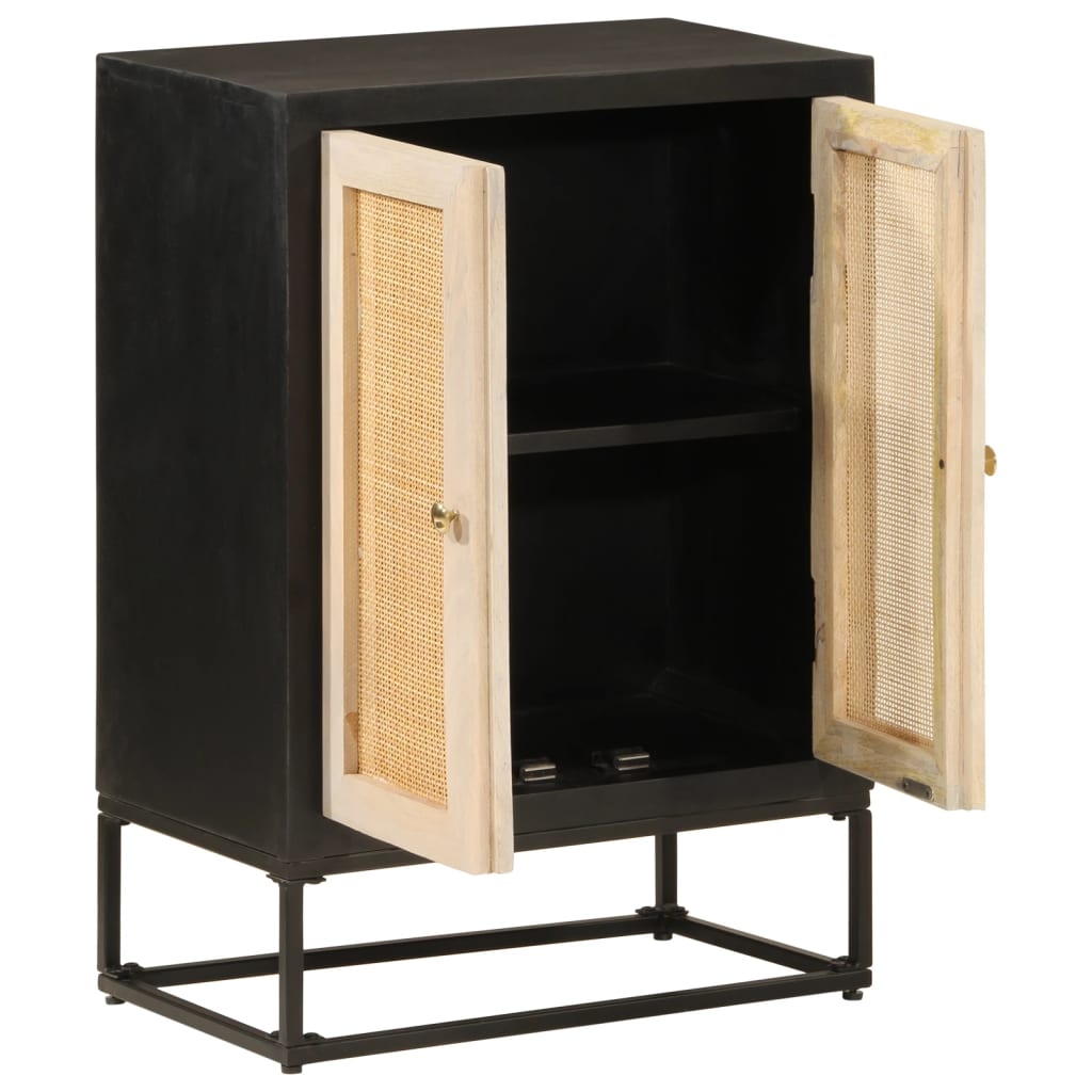 Nachttisch Schwarz 40x30x50 cm Massivholz Mango und Eisen