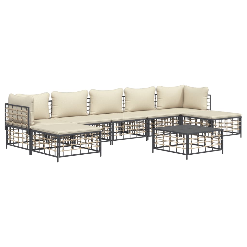 7-tlg. Garten-Lounge-Set mit Kissen Anthrazit Poly Rattan