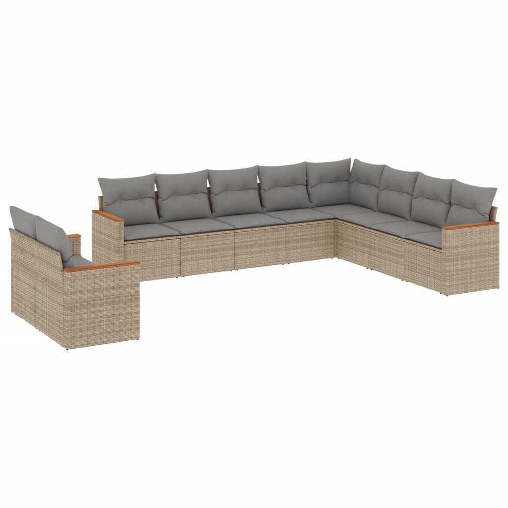 10-tlg. Garten-Sofagarnitur mit Kissen Schwarz Poly Rattan