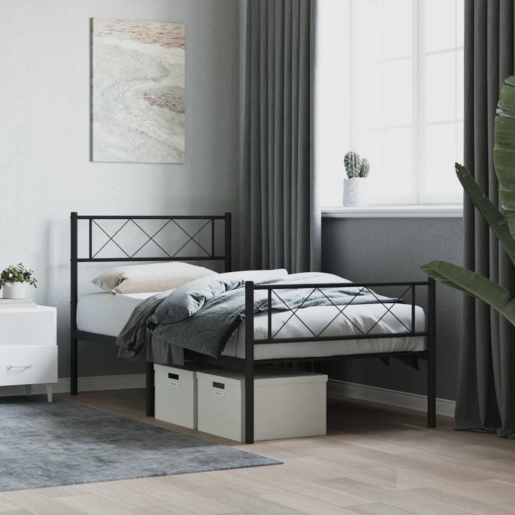 Bettgestell mit Kopfteil Metall Schwarz 100x190 cm