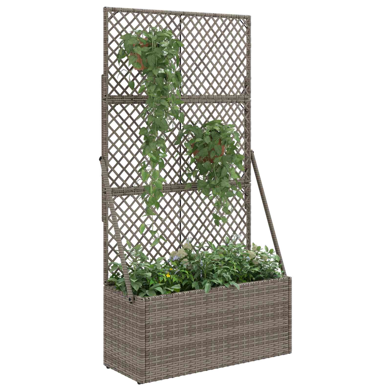 Gartenpflanzer mit Gitter Grau 35 x 30 x 135 cm Poly-Rattan