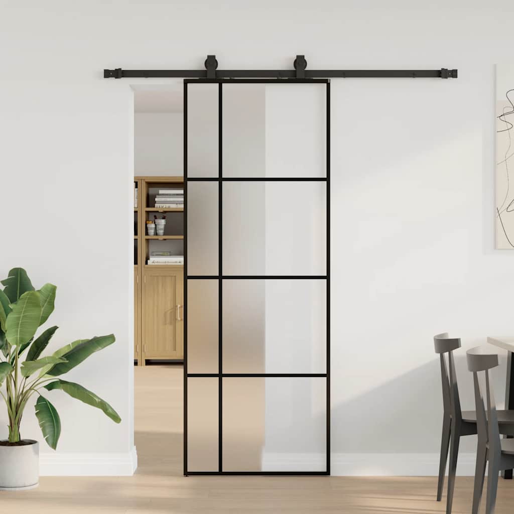 Schiebetür mit Beschlag Schwarz 76x205 cm ESG-Glas