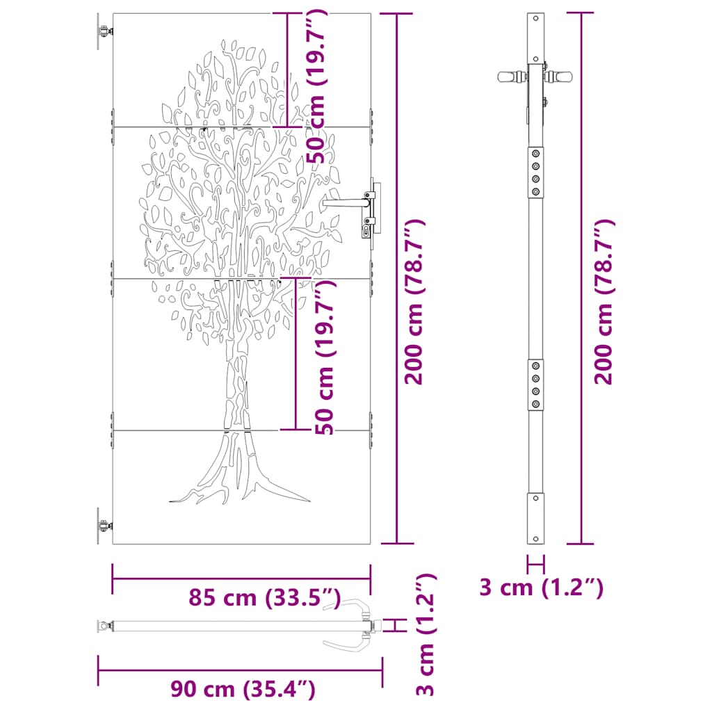 Gartentor 85x75 cm Cortenstahl Baum-Design