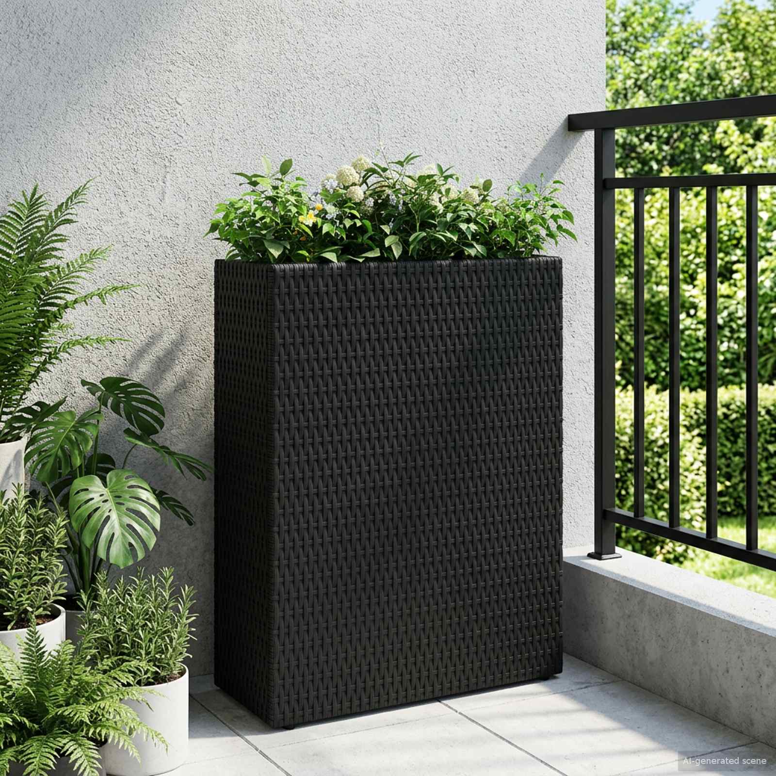 Hoher Pflanzkübel Schwarz 55 x 22 x 70 cm Poly-Rattan