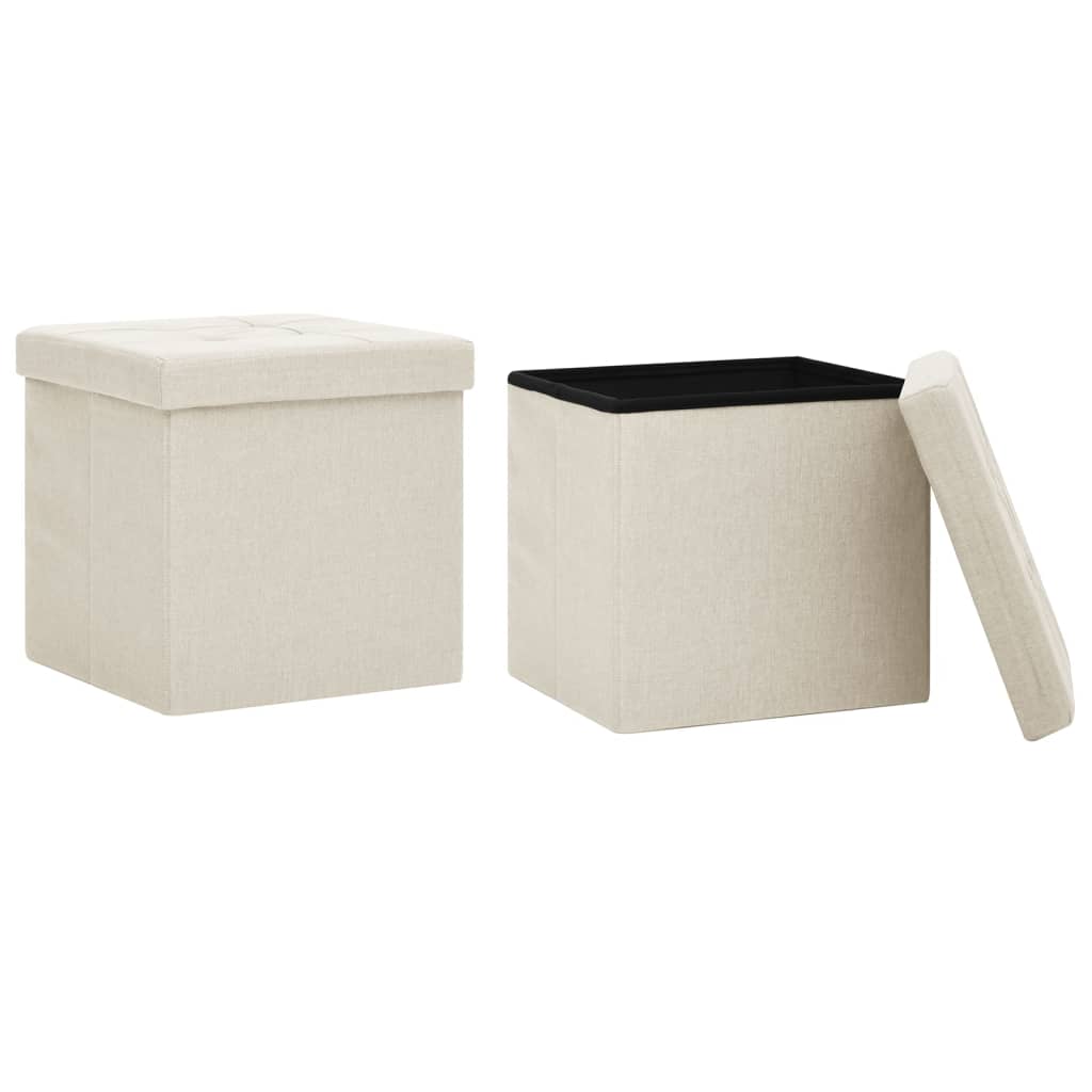 Hocker mit Stauraum Cremeweiß Leinenoptik