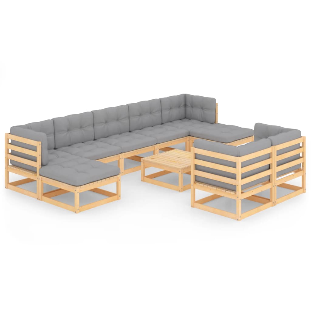 10-tlg. Garten-Lounge-Set Weiß Massivholz Kiefer