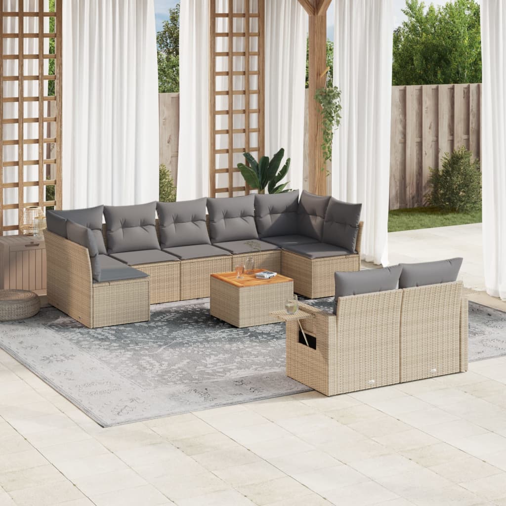 10-tlg. Garten-Sofagarnitur mit Kissen Schwarz Poly Rattan