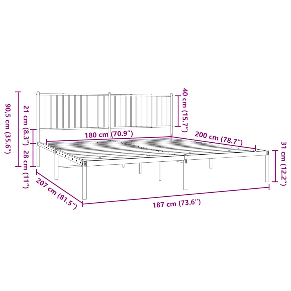 Bettgestell Metall Schwarz 75x190 cm