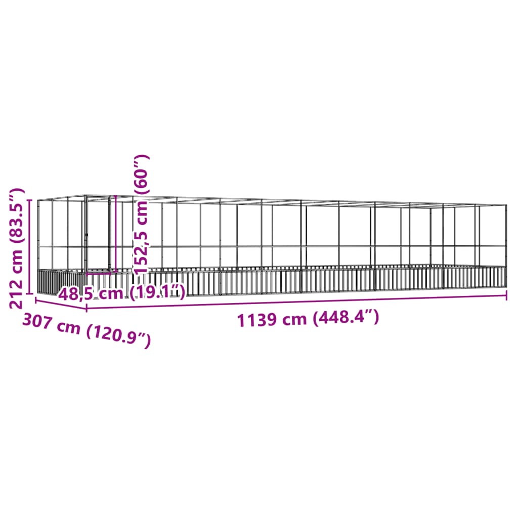 Voliere Silbern 210,5x107x212 cm Stahl