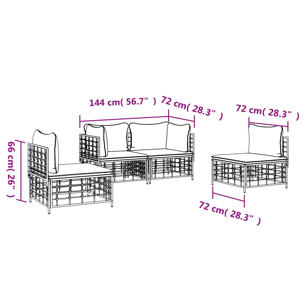 6-tlg. Garten-Lounge-Set mit Kissen Anthrazit Poly Rattan