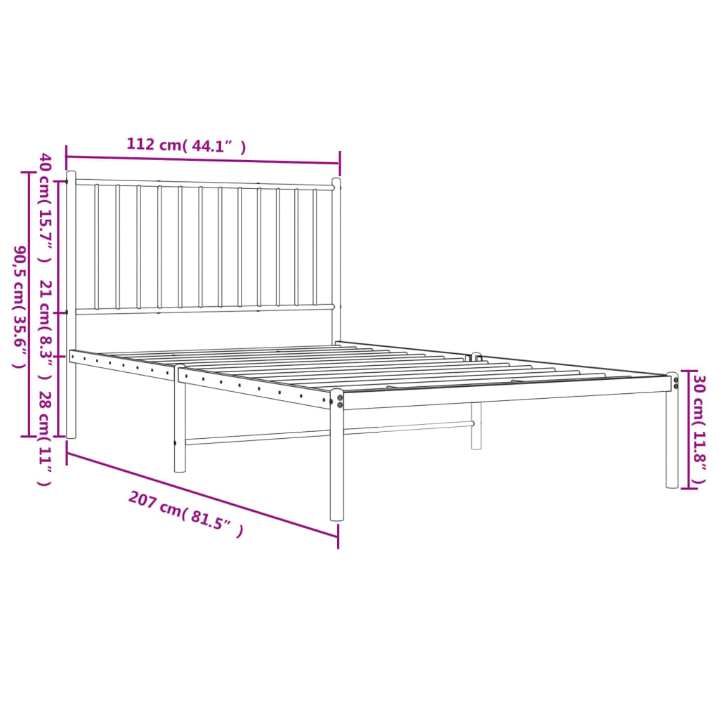 Bettgestell Metall Schwarz 75x190 cm