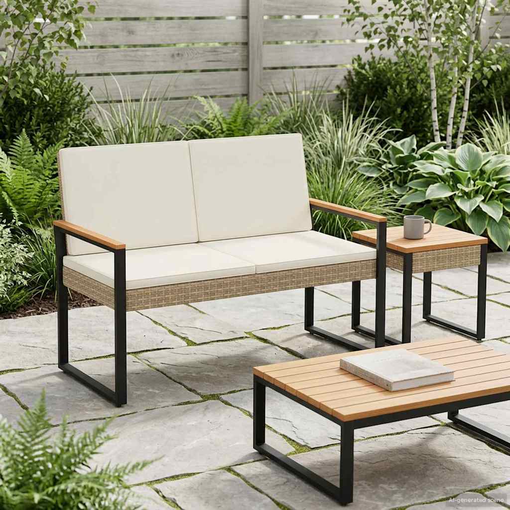 Bank Outdoor mit Kissen Schwarz 107 x 61 x 80 cm Poly-Rattan