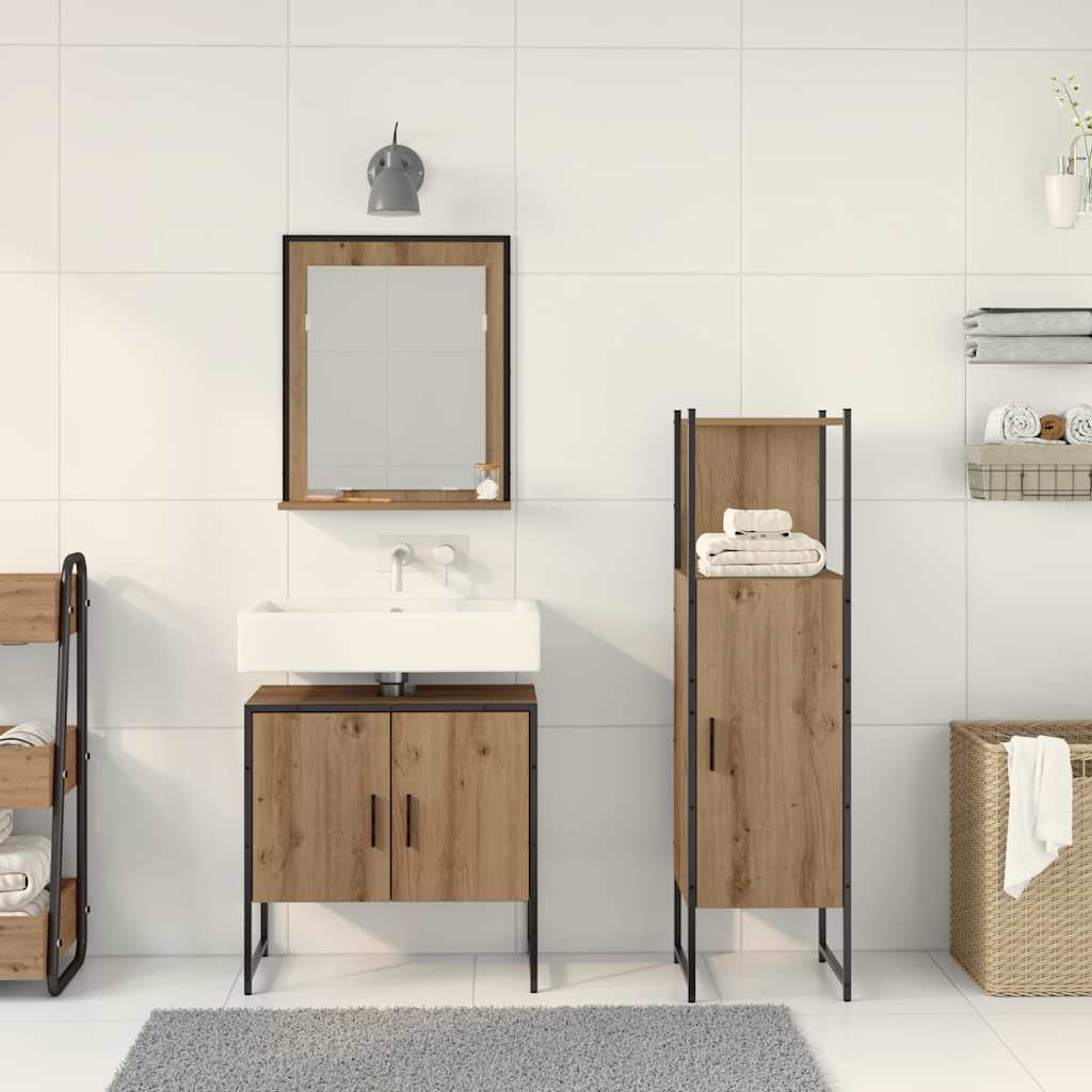 3-tlg. Badmöbel-Set Räuchereiche Holzwerkstoff