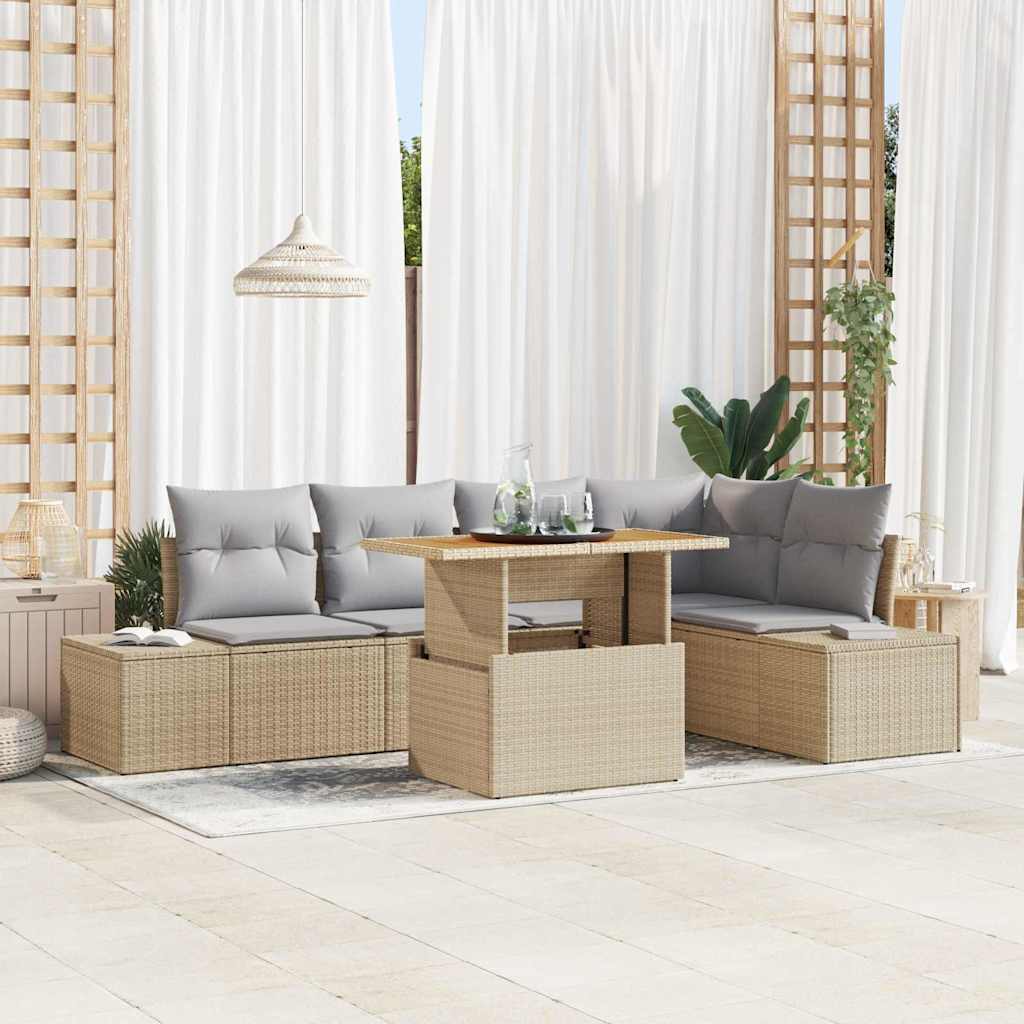 Garten Essgruppe mit Kissen 6 pcs Schwarz und Creme
