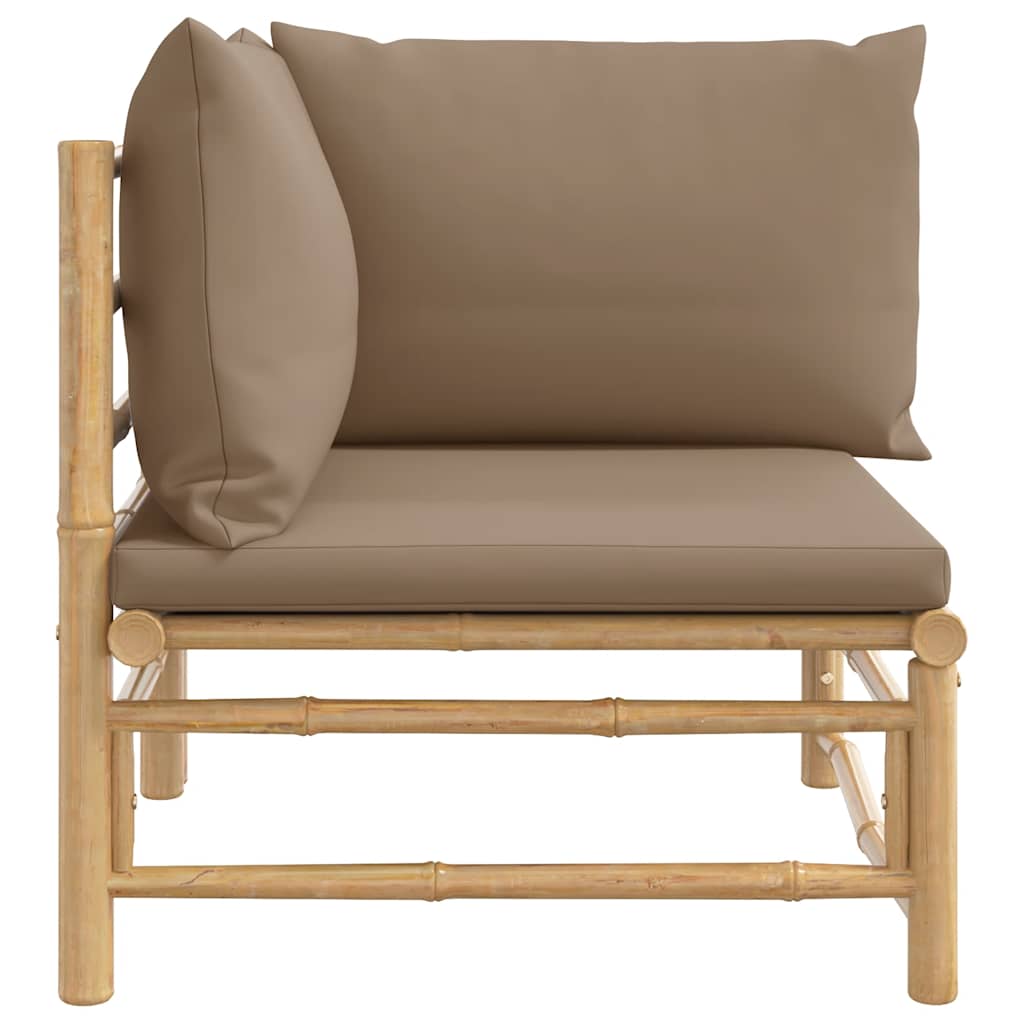 3-tlg. Garten-Lounge-Set mit Hellgrauen Kissen Bambus