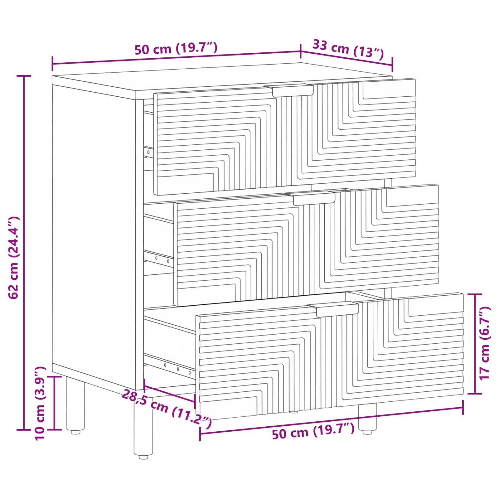 Bettschrank Braun 50 x 33 x 62 cm Massivholz Akazie
