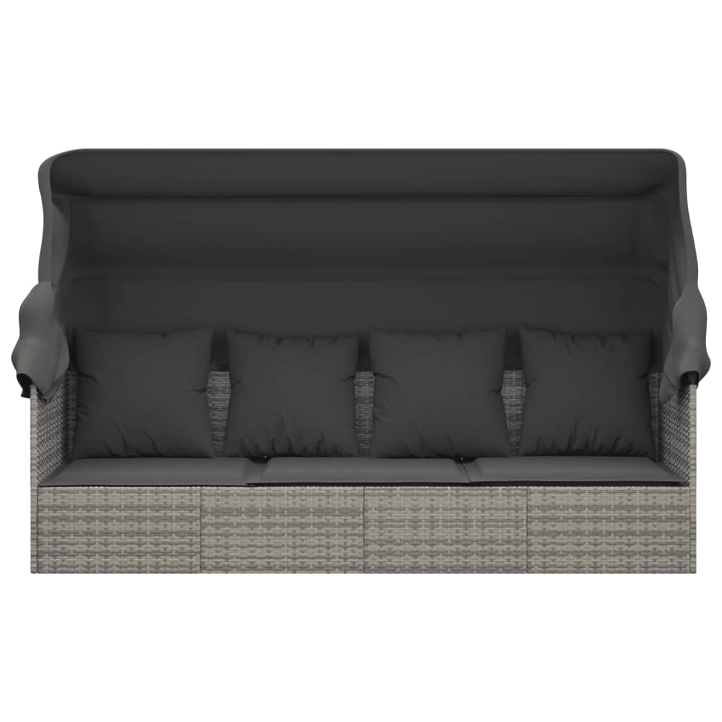 Outdoor-Loungebett mit Dach und Kissen Schwarz Poly Rattan