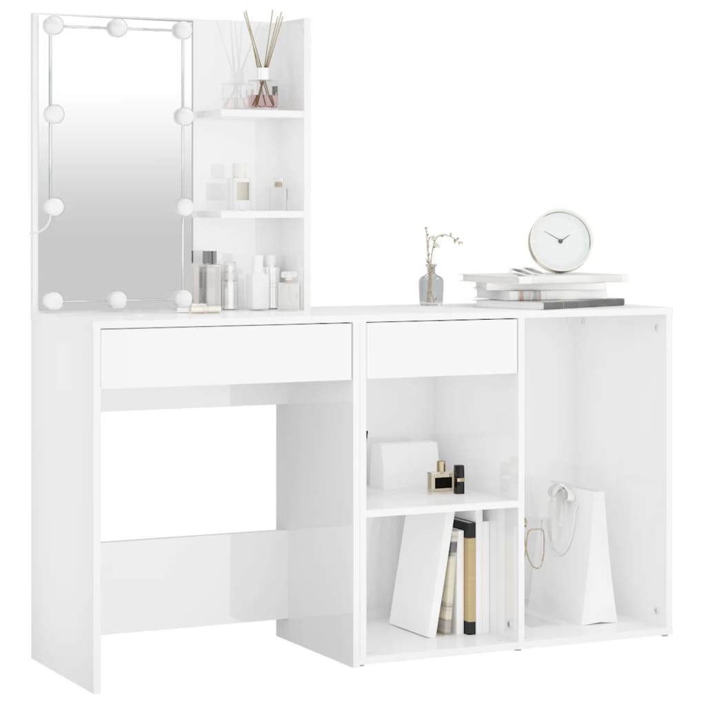 LED-Schminktisch mit Schrank Weiß Holzwerkstoff