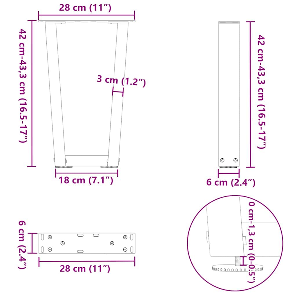 Couchtischbeine V-Form 2 Stück Schwarz 30x(30-31,3) cm Stahl