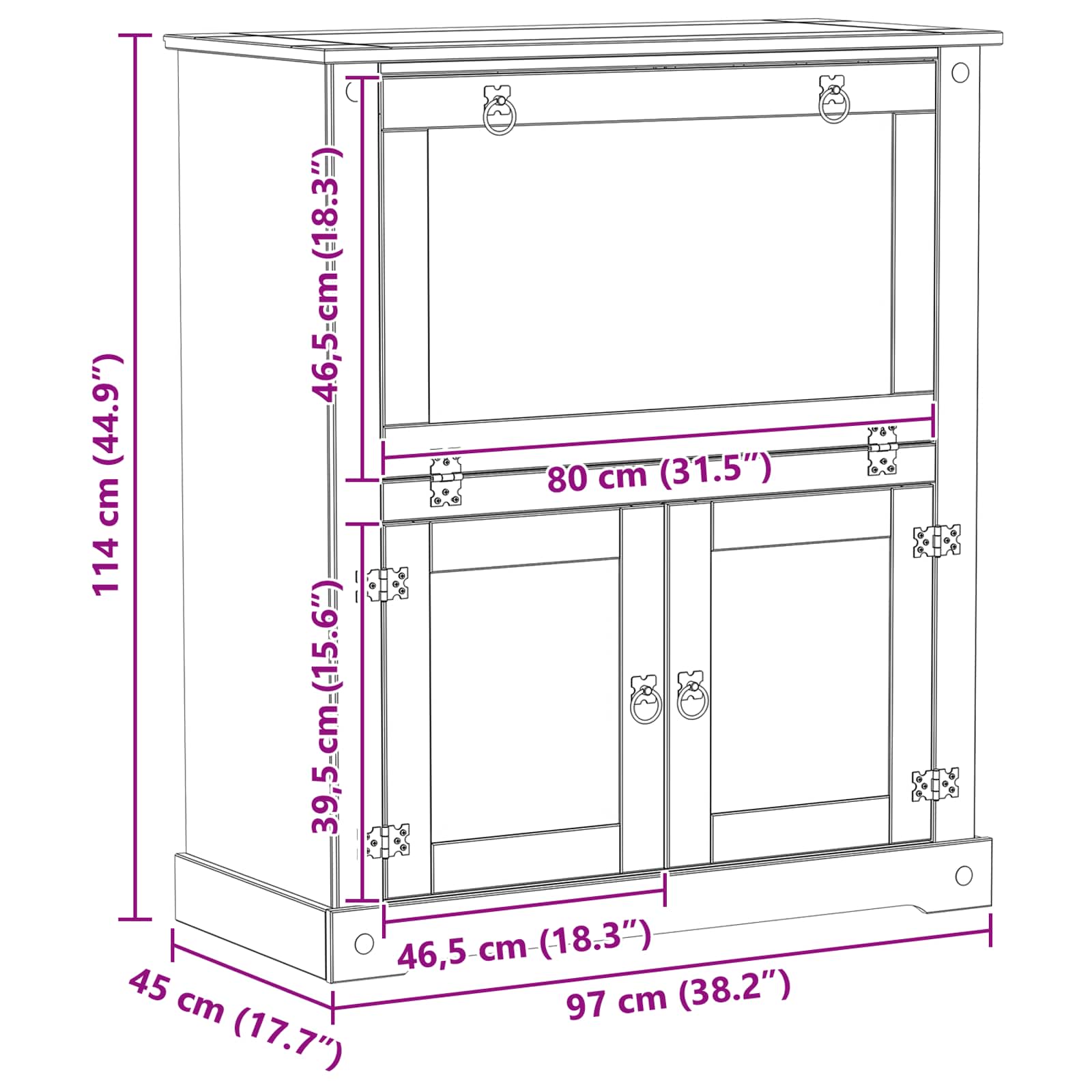 Weinschrank Corona 97x45x114 cm Massivholz Kiefer