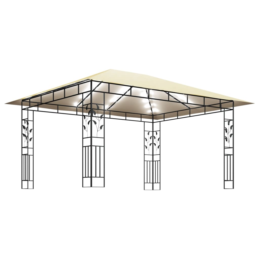 Pavillon mit Moskitonetz & LED-Lichterkette 3x3x2,73m Cremeweiß