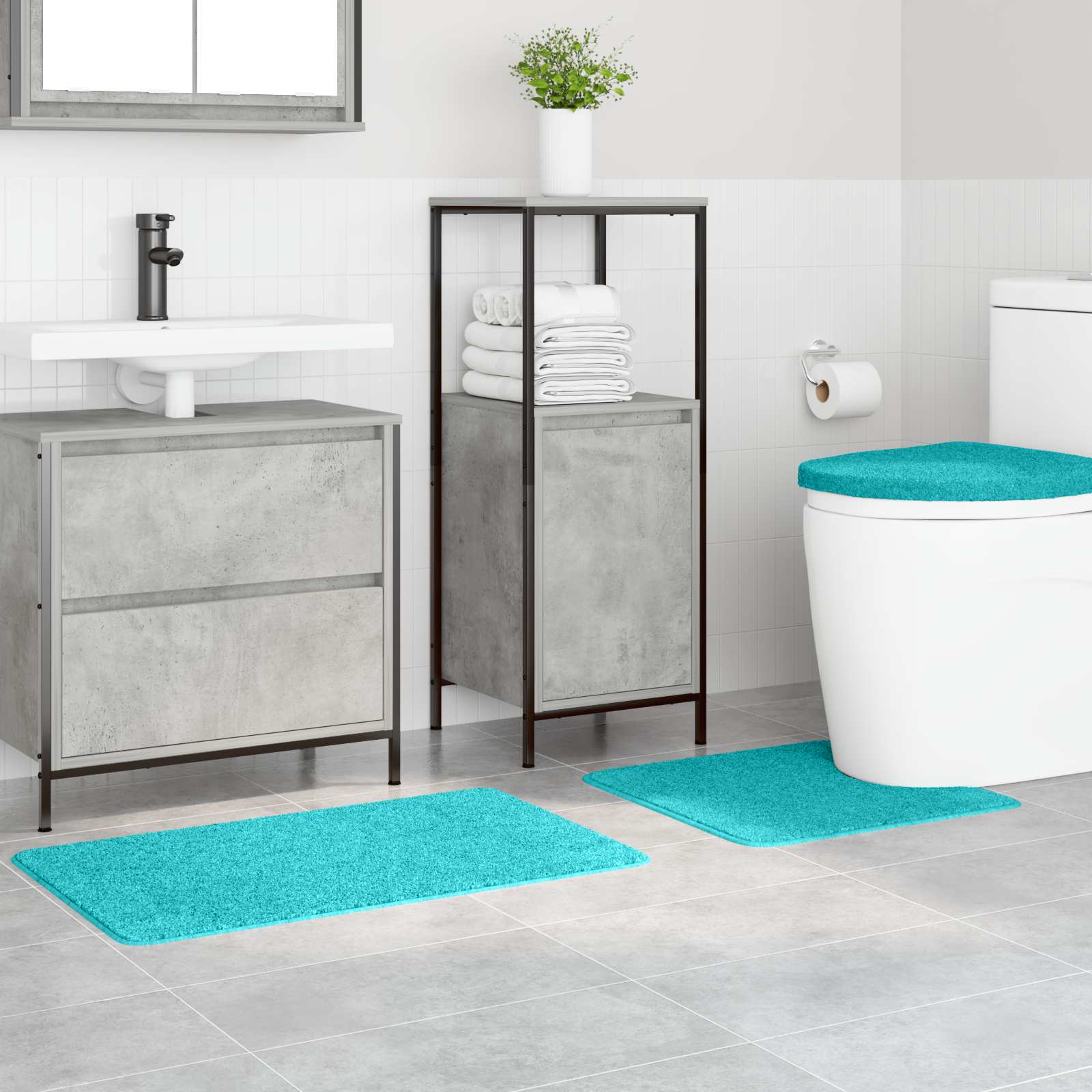 Anti-Rutsch Badematten-Set 3 pcs Grau PP