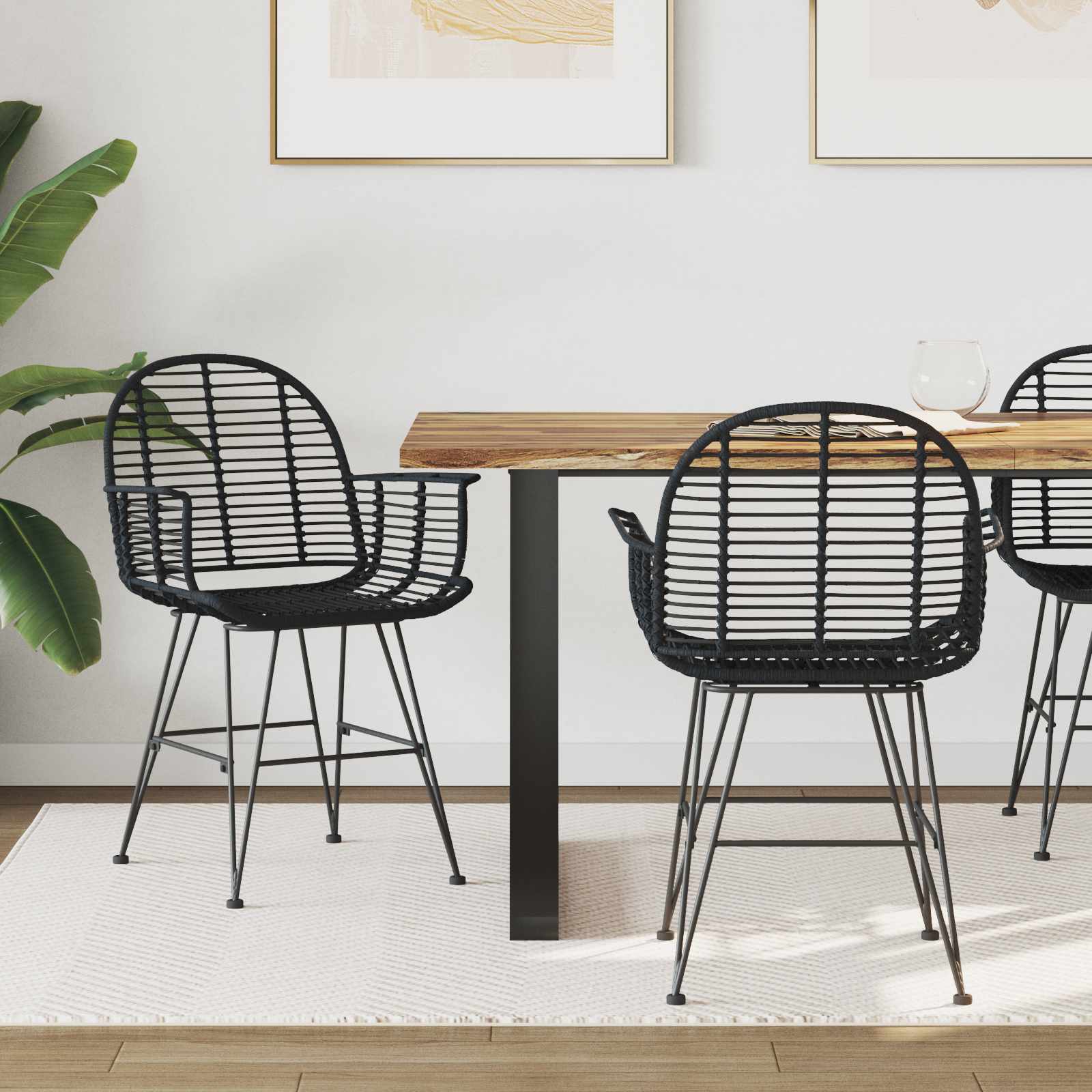 Esszimmerstuhl 2 pcs Rattan und Eisen Natur 57 x 55 x 85 cm