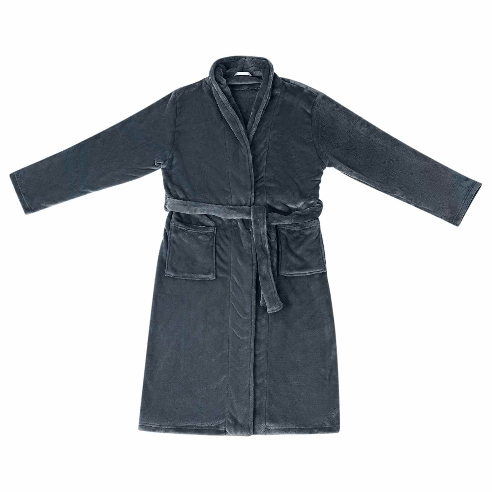 Bademantel ohne Kapuze Beige S Flanell