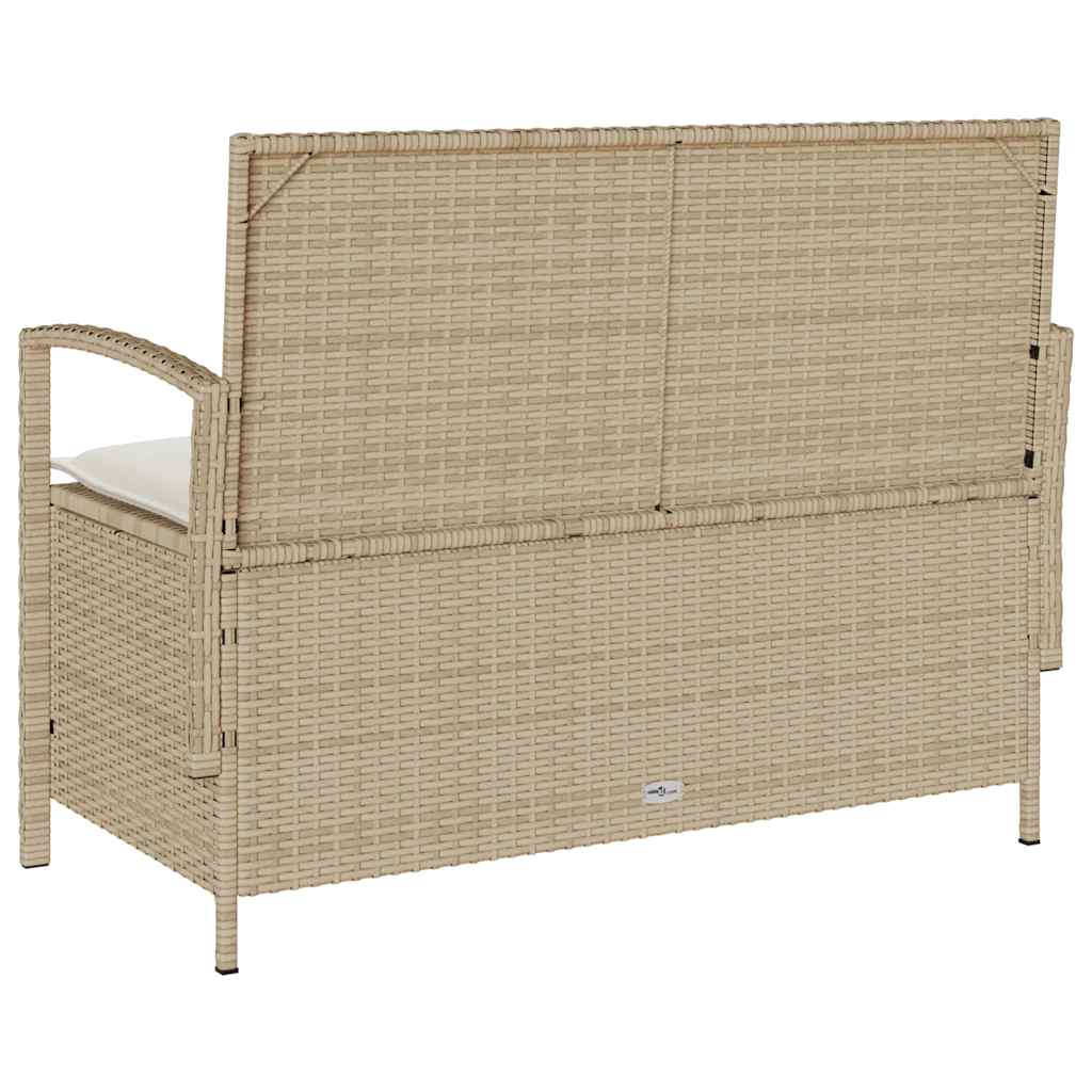 Gartenbank mit Stauraum und Kissen Schwarz Poly Rattan