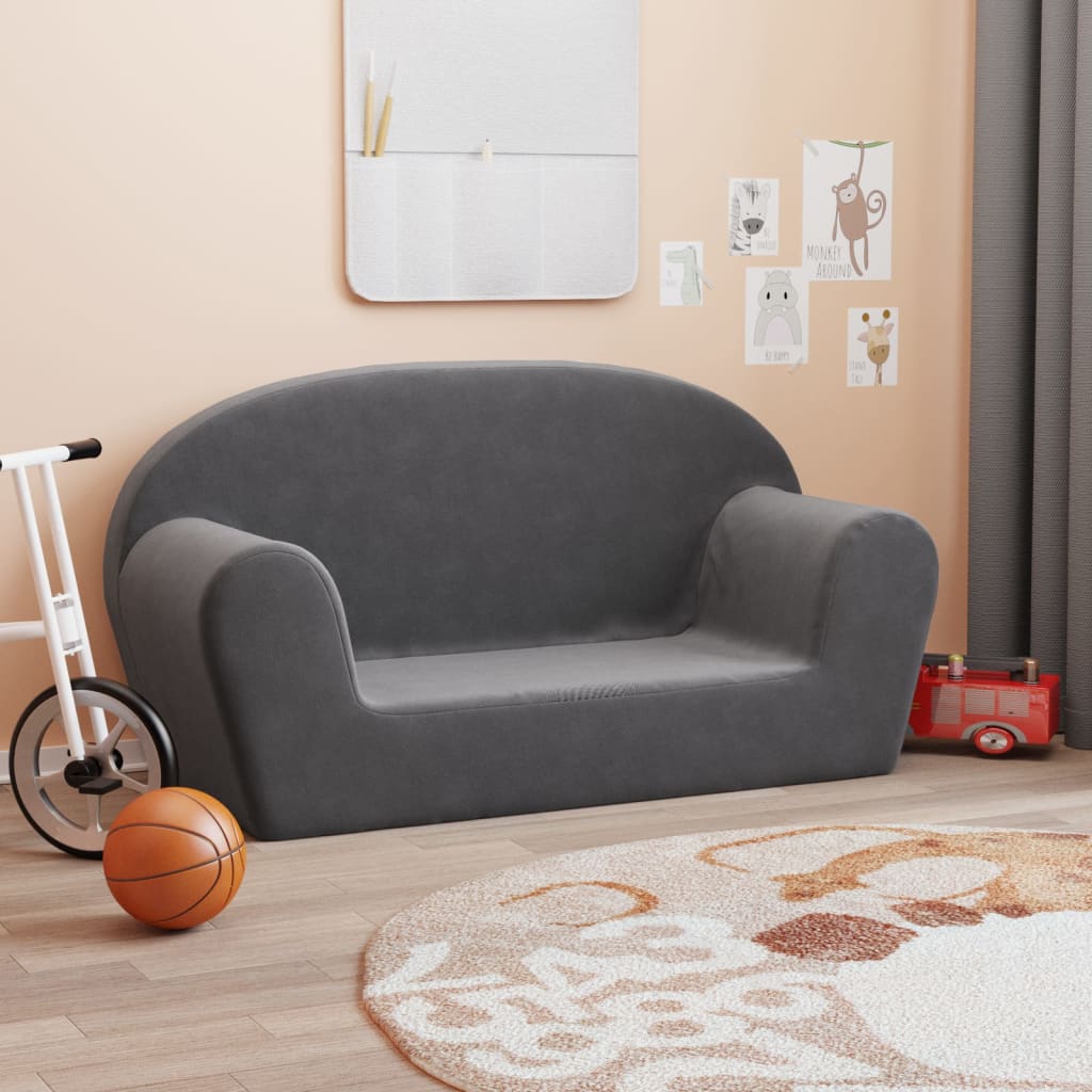 Kindersofa Hellgrau mit Sternen Weich Plüsch