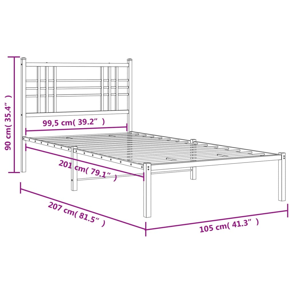 Bettgestell mit Kopf- und Fußteil Metall Schwarz 90x200 cm