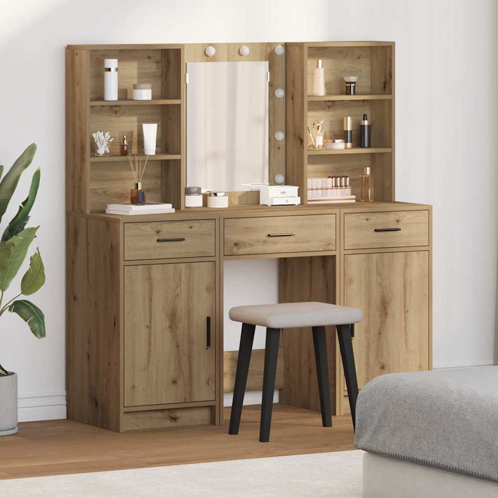 Schminktischset mit LED mit Schubladen 3 pcs Weiß Holzwerkstoff